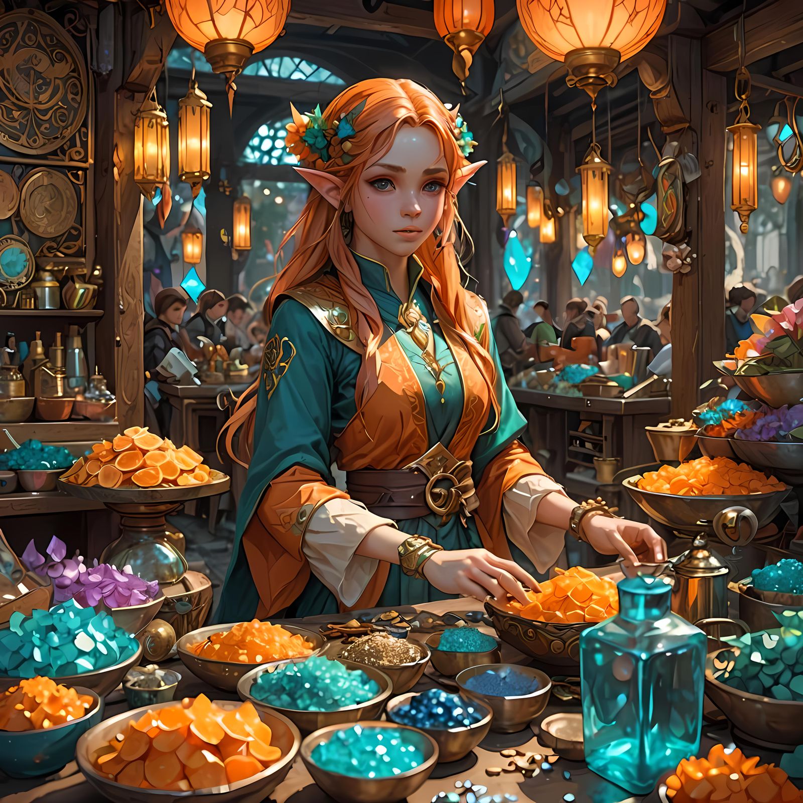 Elf Vendor Bargaining and selling you Enchanted wares and Trinkets - AI