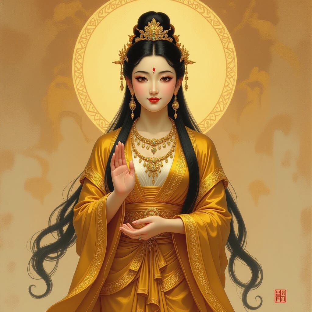 Ksitigarbha Bodhisattva in Golden Robes: Digital Painting