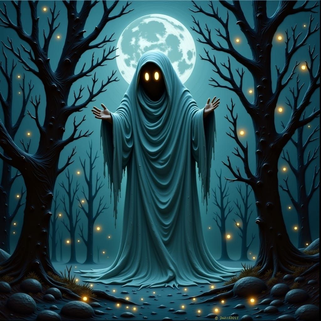 Ethereal Ghost Portrait in Impasto Style