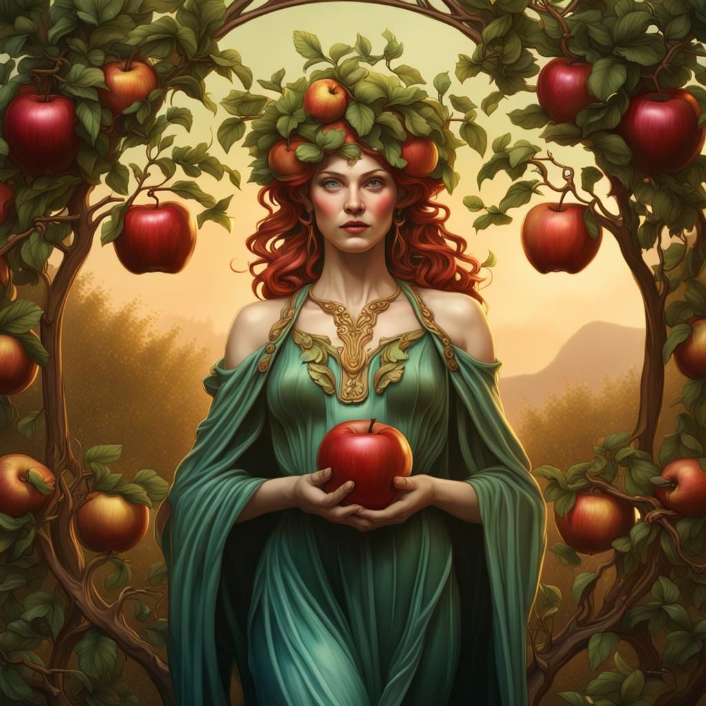 Art Nouveau style Pomona goddess of apples as a living apple tree - AI ...