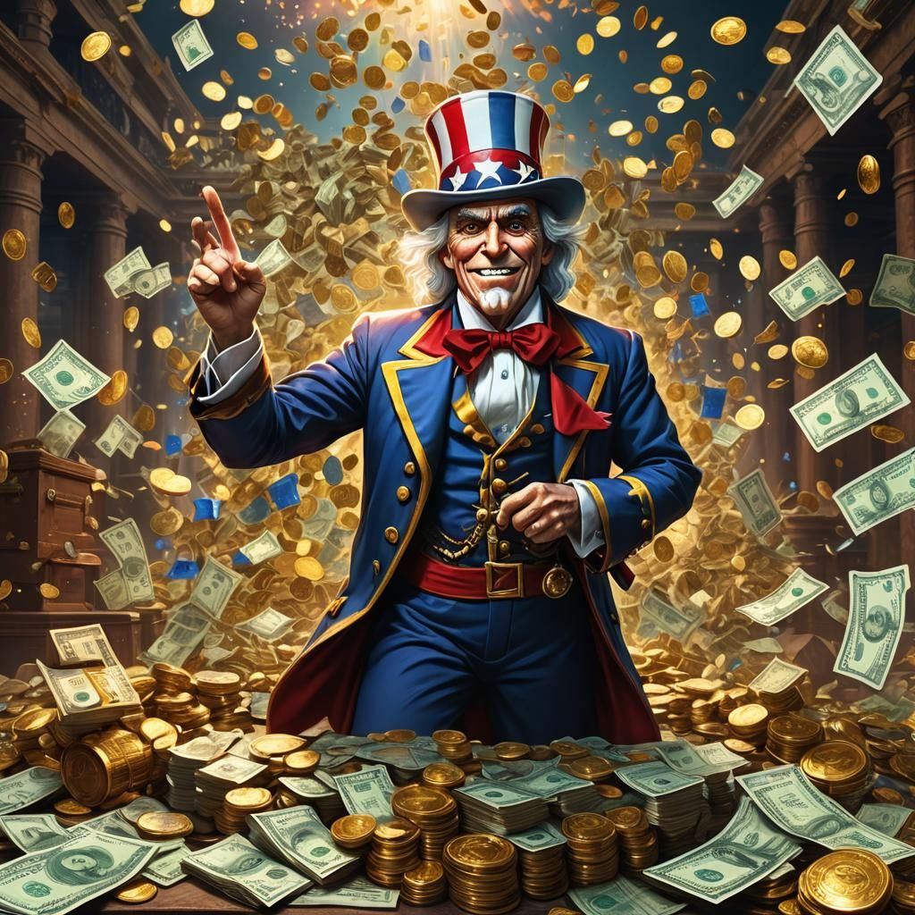 Uncle Sam with tons of money