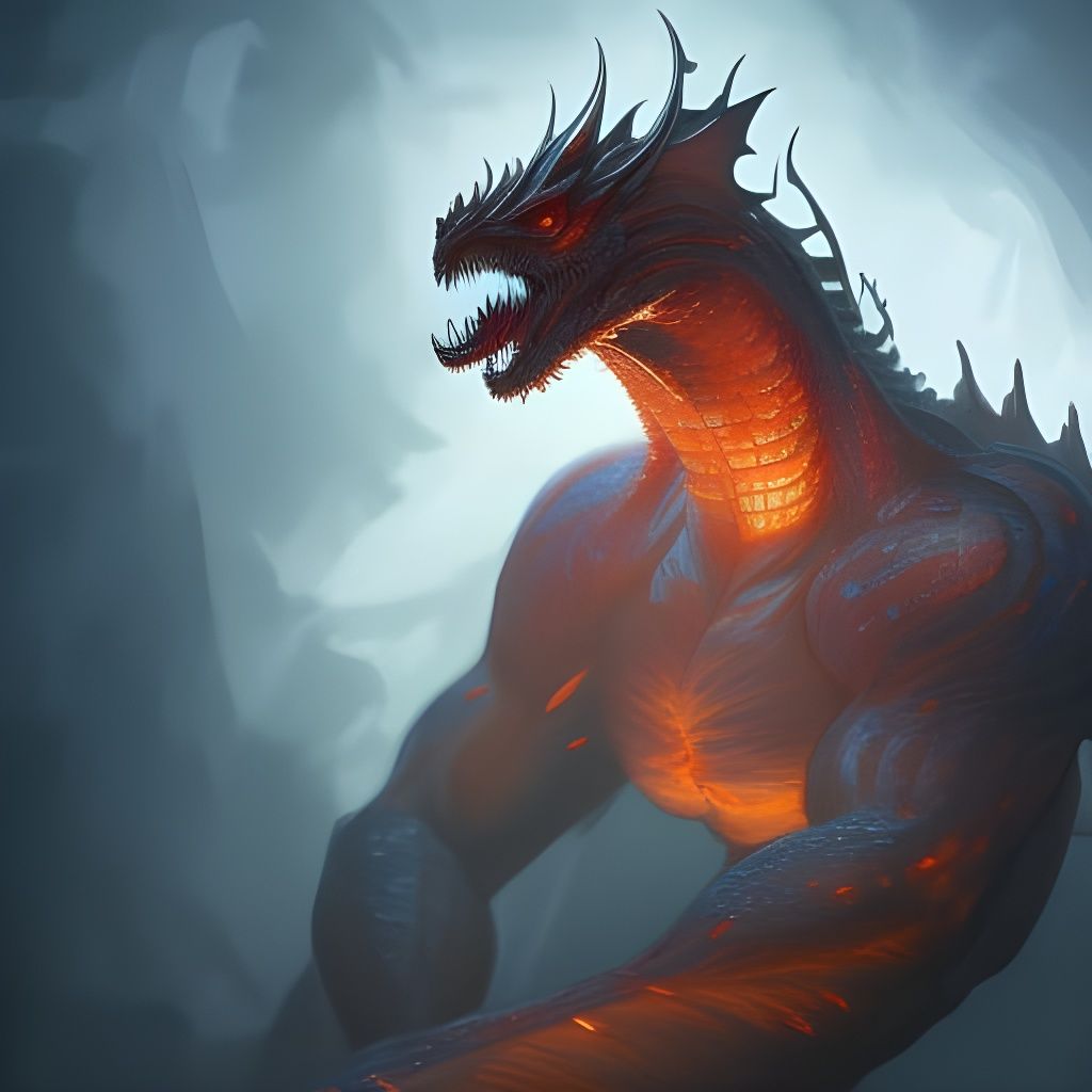 Muscular Dragon With Flames - Ai Generated Artwork - Nightcafe Creator