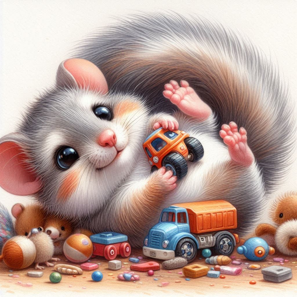 Cute Pack rat with toys