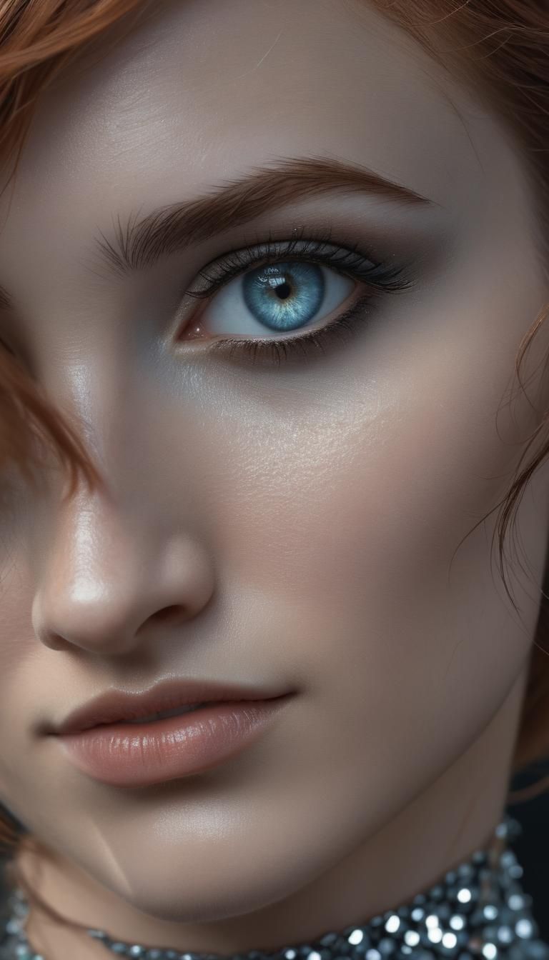 a (bareskin:2) top_less undressed ultradetailed woman mades of little  silver blue scales, microskirt, Auburn hair, honey-color eyes, black b... -  AI Generated Artwork - NightCafe Creator