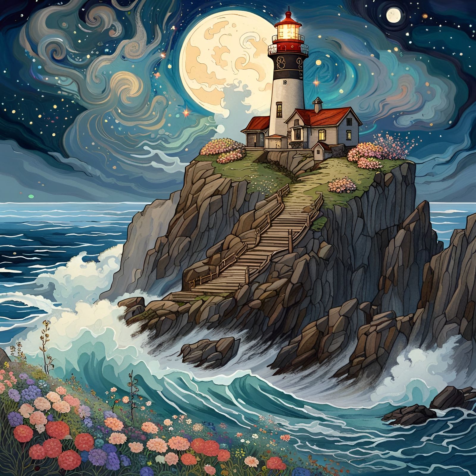 Atop the rocky shoreline