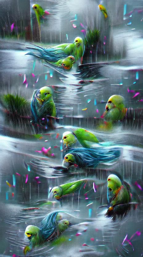 Parakeets in the Falling Rain