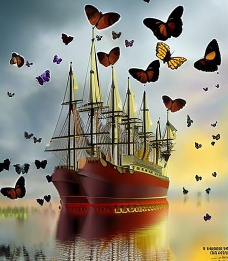 Butterflies surrounded the boat