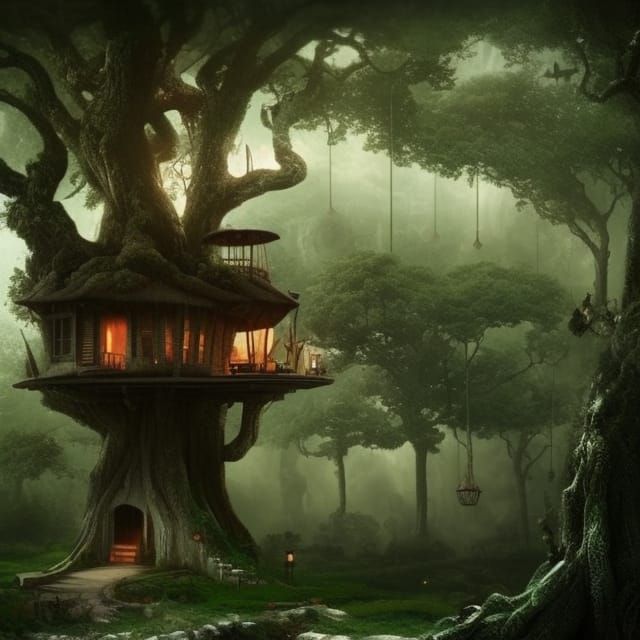 Secret Tree House - AI Generated Artwork - NightCafe Creator