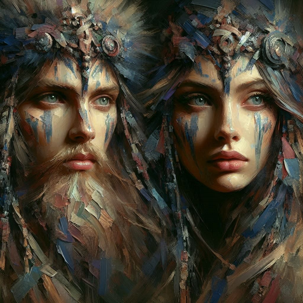 Pastose Acrylmalerei mit einem keltischen Paar #1