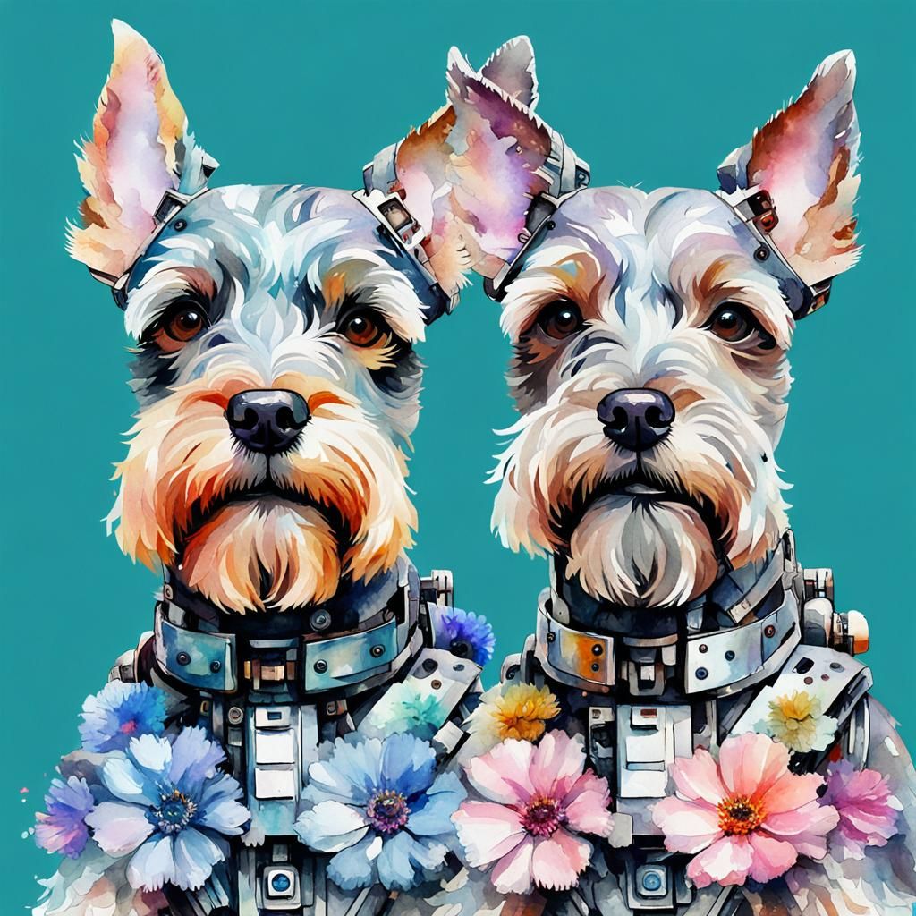 Adorable cute cyborg miniature schnauzer 