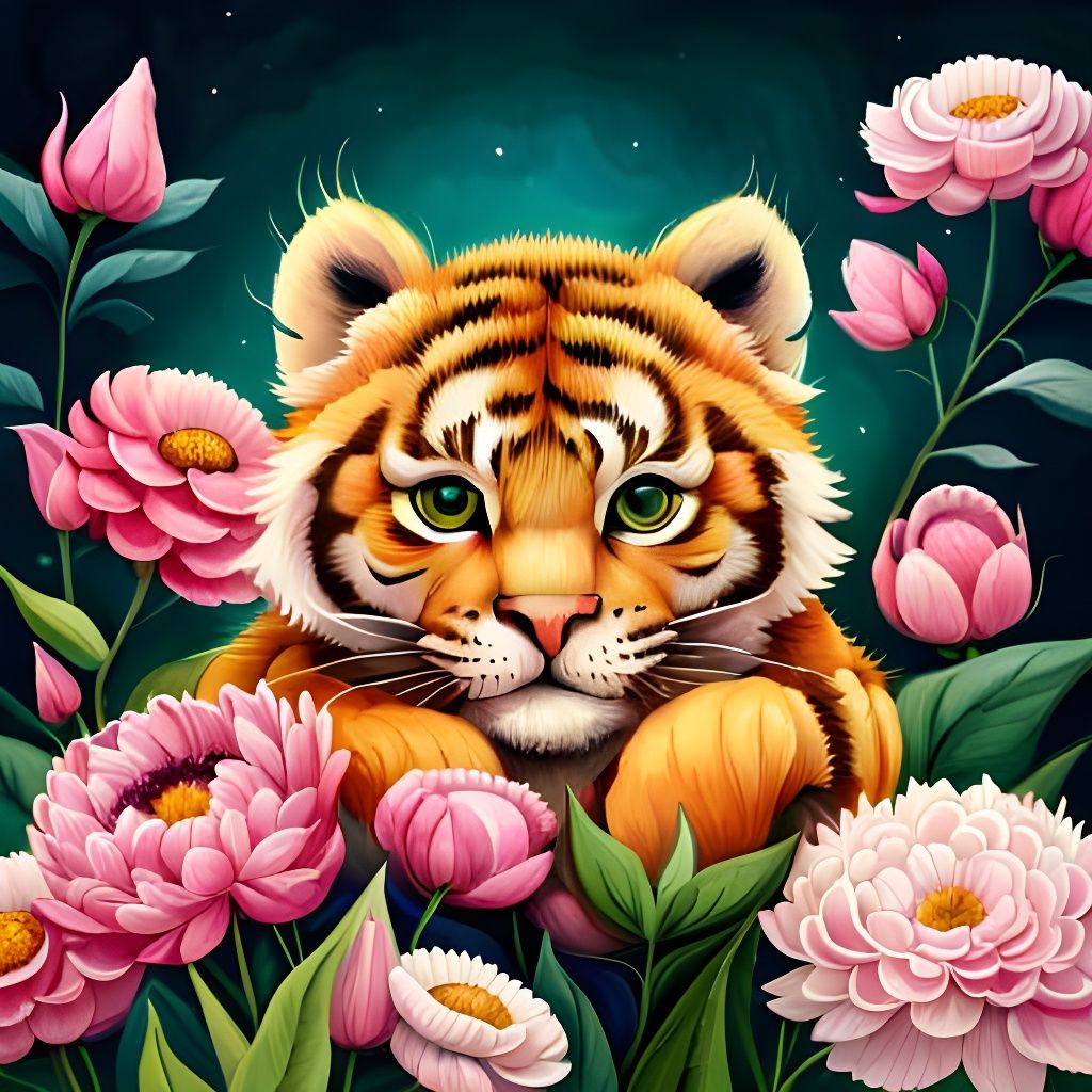 Tiger à fleurs!  by @Sharonjoy