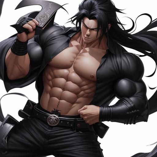 masculino grande forte confiante cabelos longos e escuros