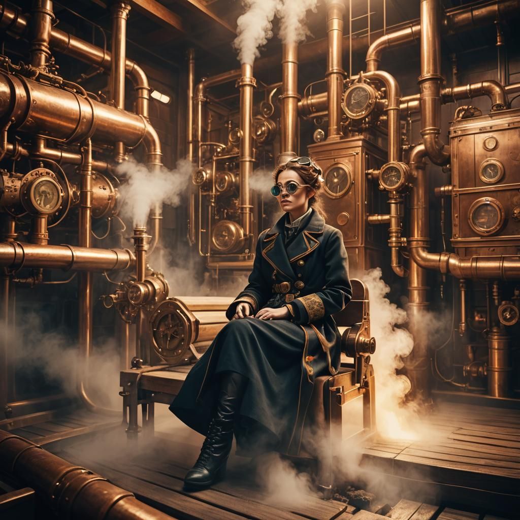 Steampunk Sauna Scene with Clockwork Machinery