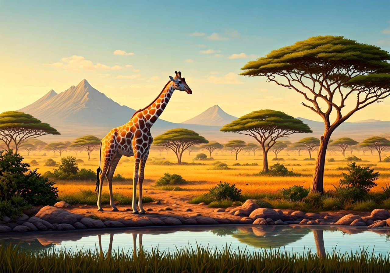 A lone Giraffe on the Savanna