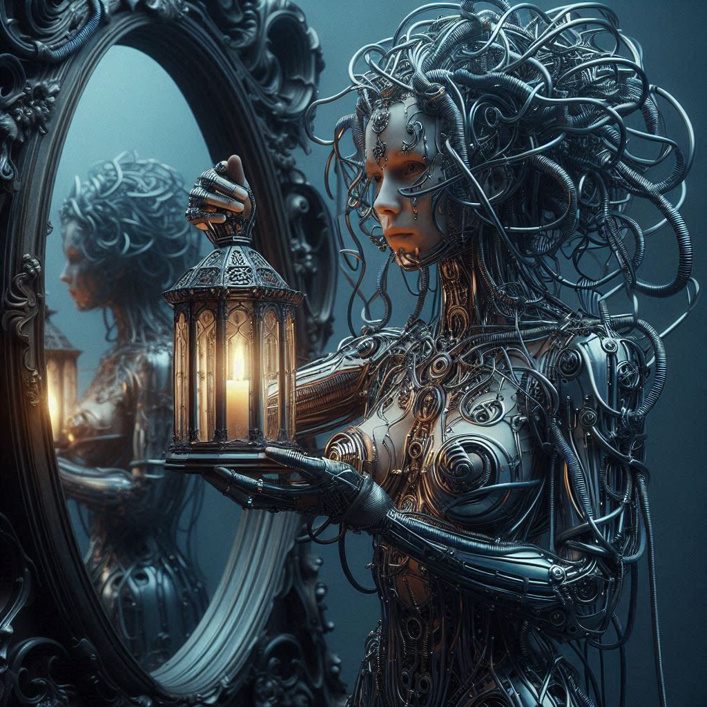 Holding a beer glass in front of a mirror