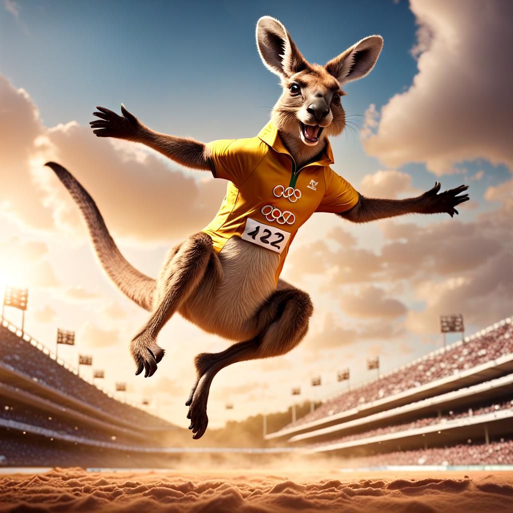 Kangaroo in Olympic long jump event  by @Papy Ion
