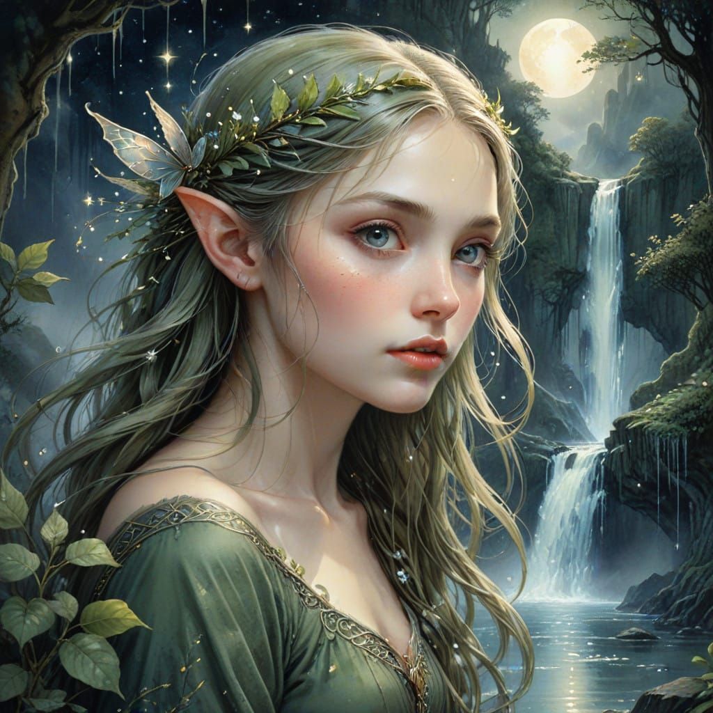 Ethereal Elven Goddess in Dreamy Watercolor Style