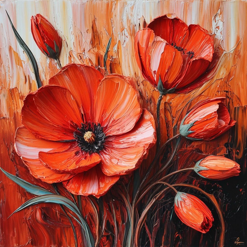Orange  impasto floral