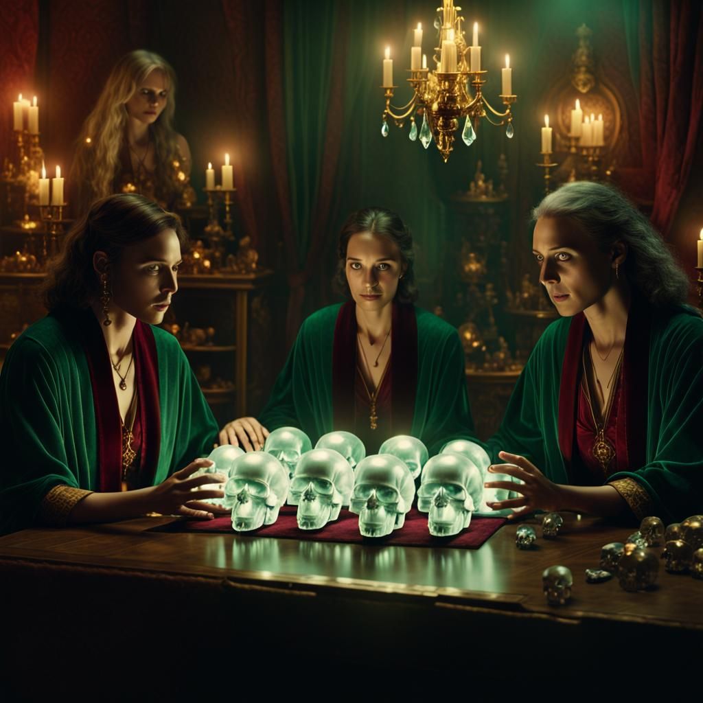 mystics in trance with wisdom skulls