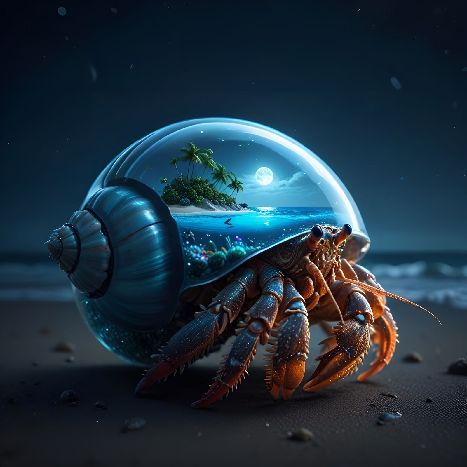 🦀🏝️🐚 Nocturnal Shell-ter — where the rent’s cheap, but the view’s priceless  by @Chelle