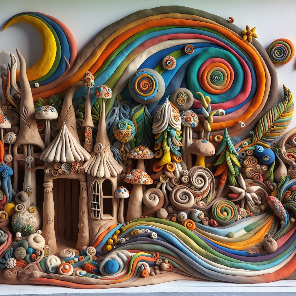 Whimsical Clay Scene with Fauvist Color and Cubist Shapes