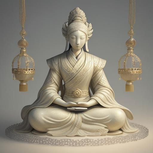 Regal Figure in Serene Setting: Chinese Ink Painting