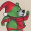 A fanciful colored pencil sketch of a dancing bear dressed in Christmas