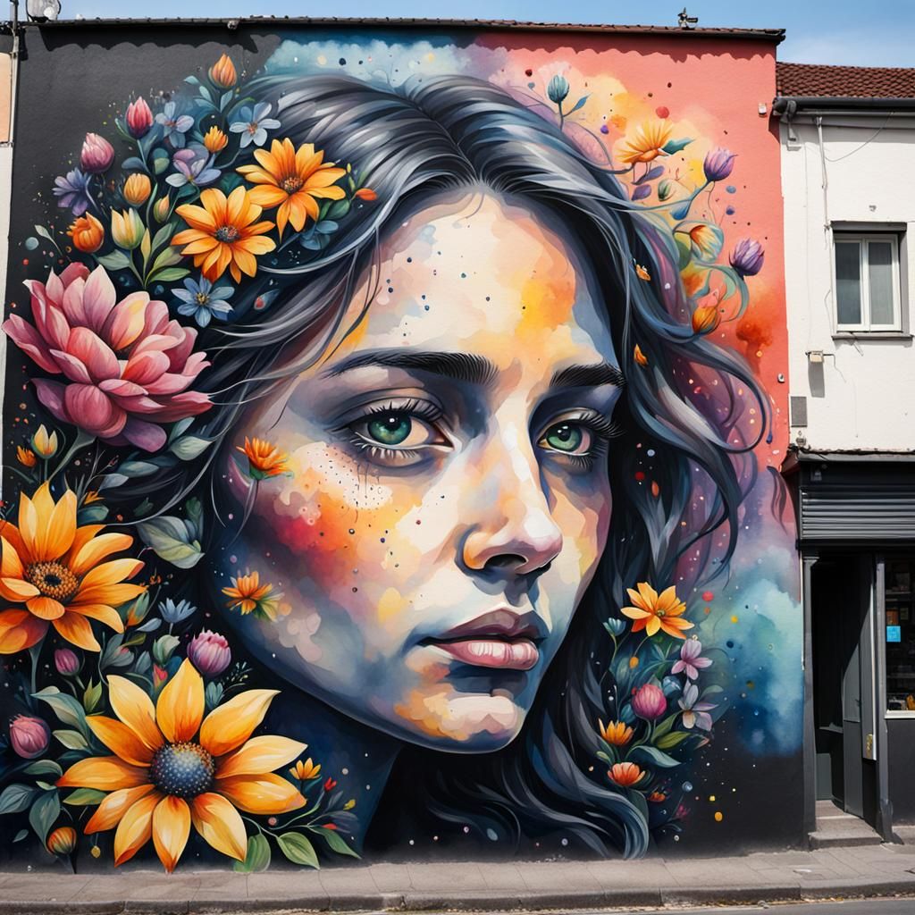 flowery street art portrait  by @Autumn