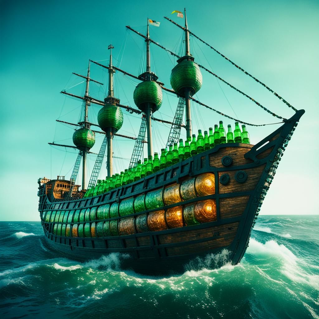 Pirate ship made of pet bottles reciclables