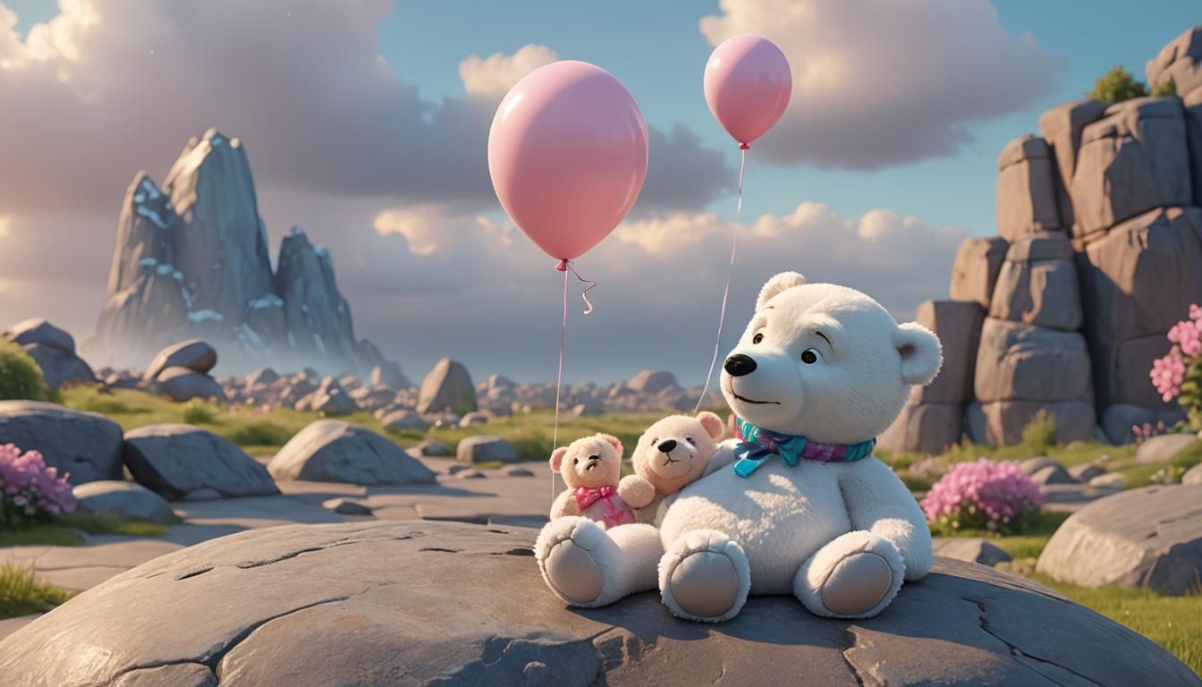 a teddy bear with a pink balloon 