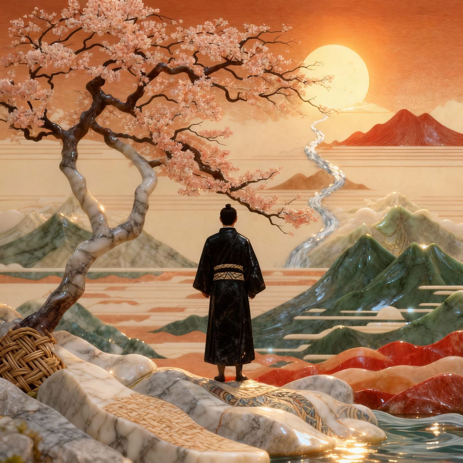 Japanese Woodblock Scene with Kung-Fu Figure