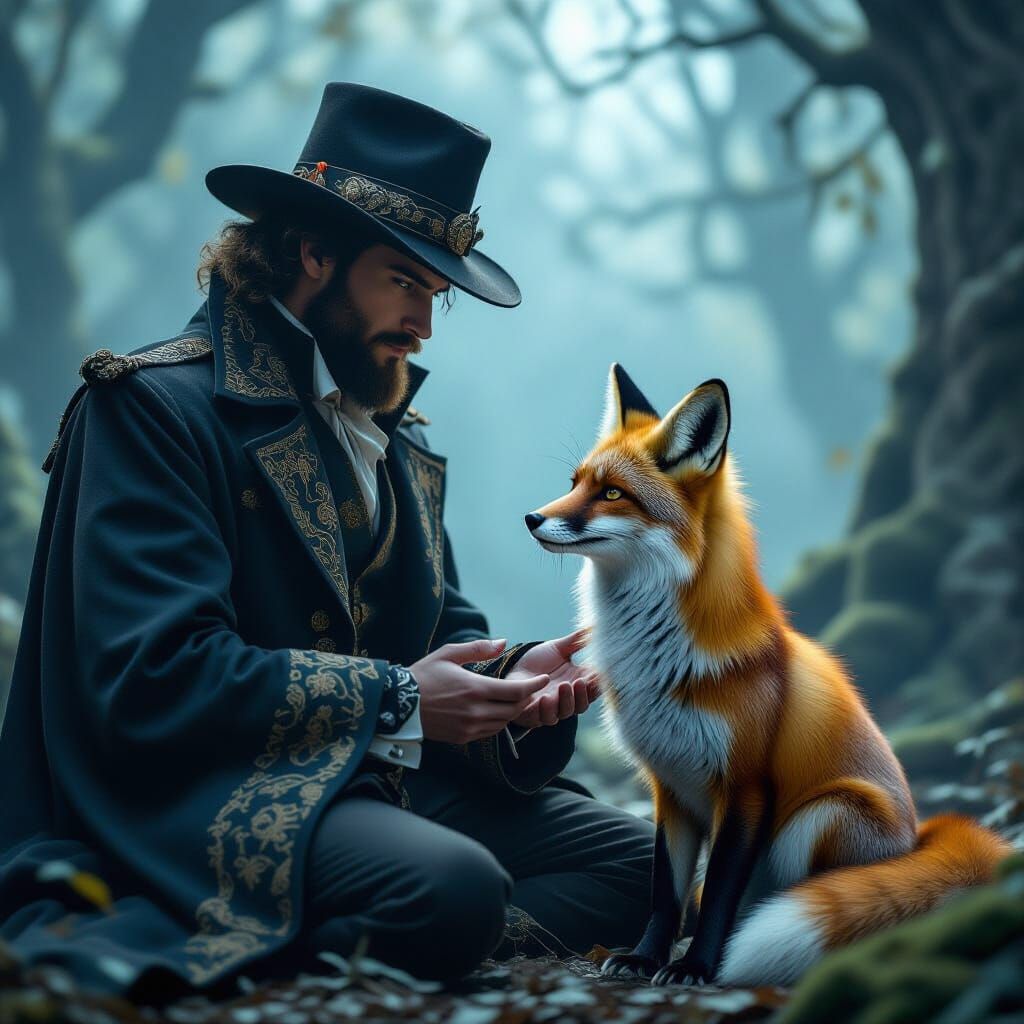 Mystical Charlatan and Fox in Cinematic Digital Art