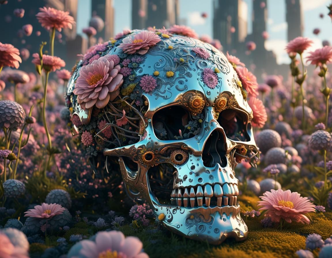 Skull covered with all the flowers in the world