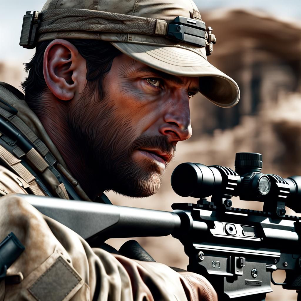 American sniper in war zone, hyper realistic, 64 megapixels,...