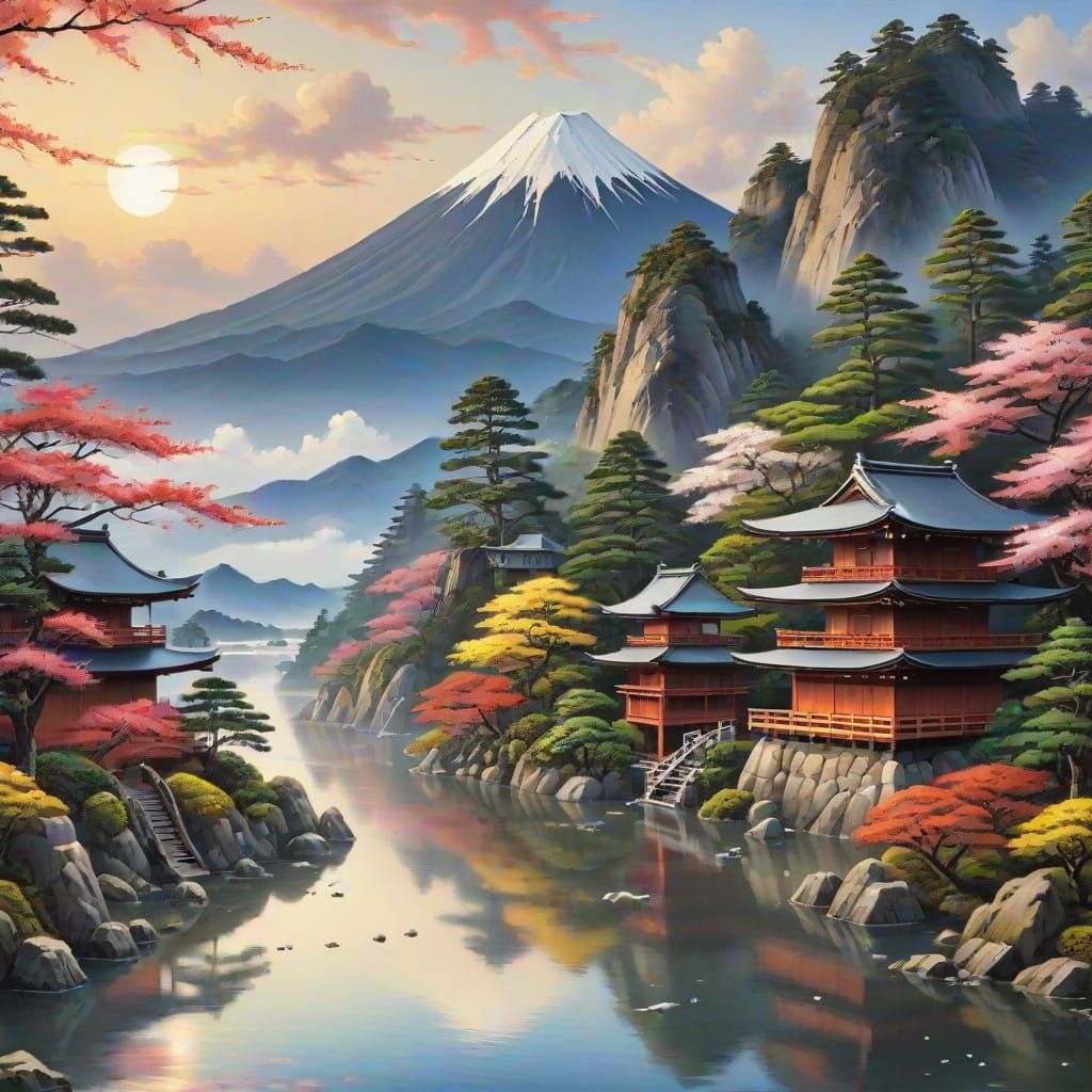 masterpiece, best quality, amazing quality,Japanese landscape,  by @zerox777