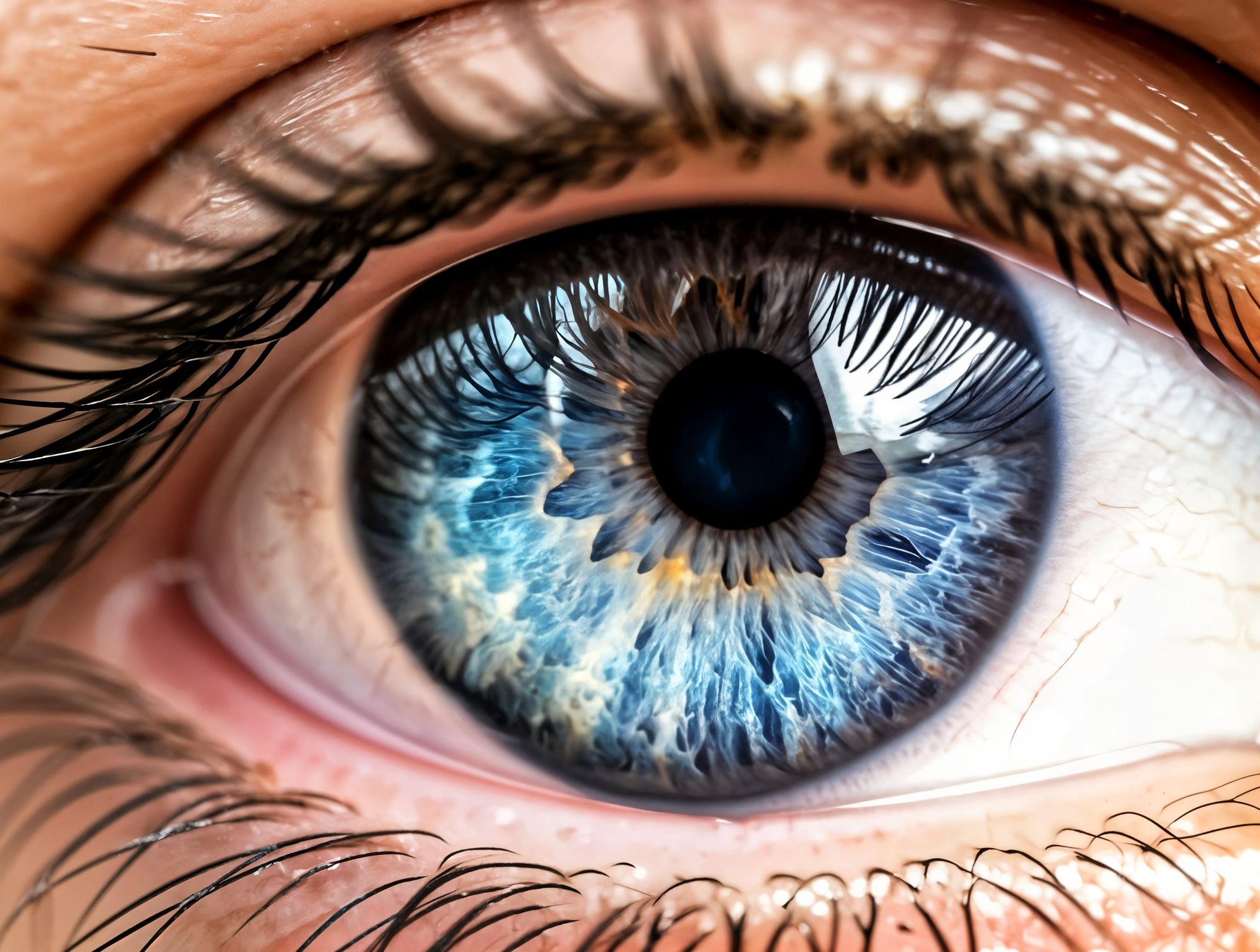 Very close up shot of a beautiful Blue eye that resembles the ocean, macro photography, macro lens 64 megapixels 
