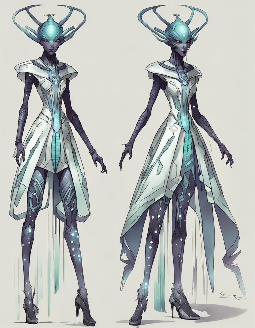 Futuristic Alien Queen in Summer Dress