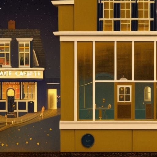 A cafe at night in the style of Eric Ravilious - AI Generated Artwork ...