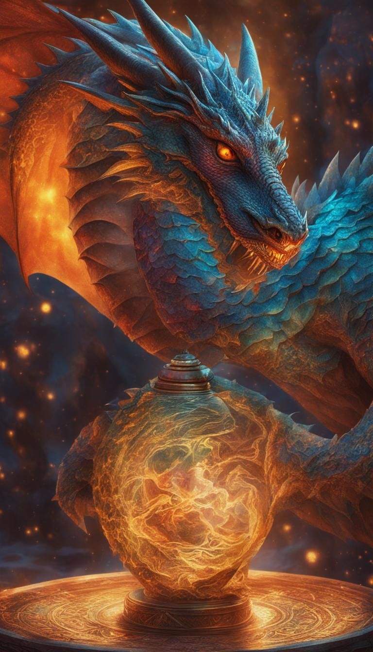 💌 close up of a dragon wrapped around a magical artifact  by @Totoyew Majon