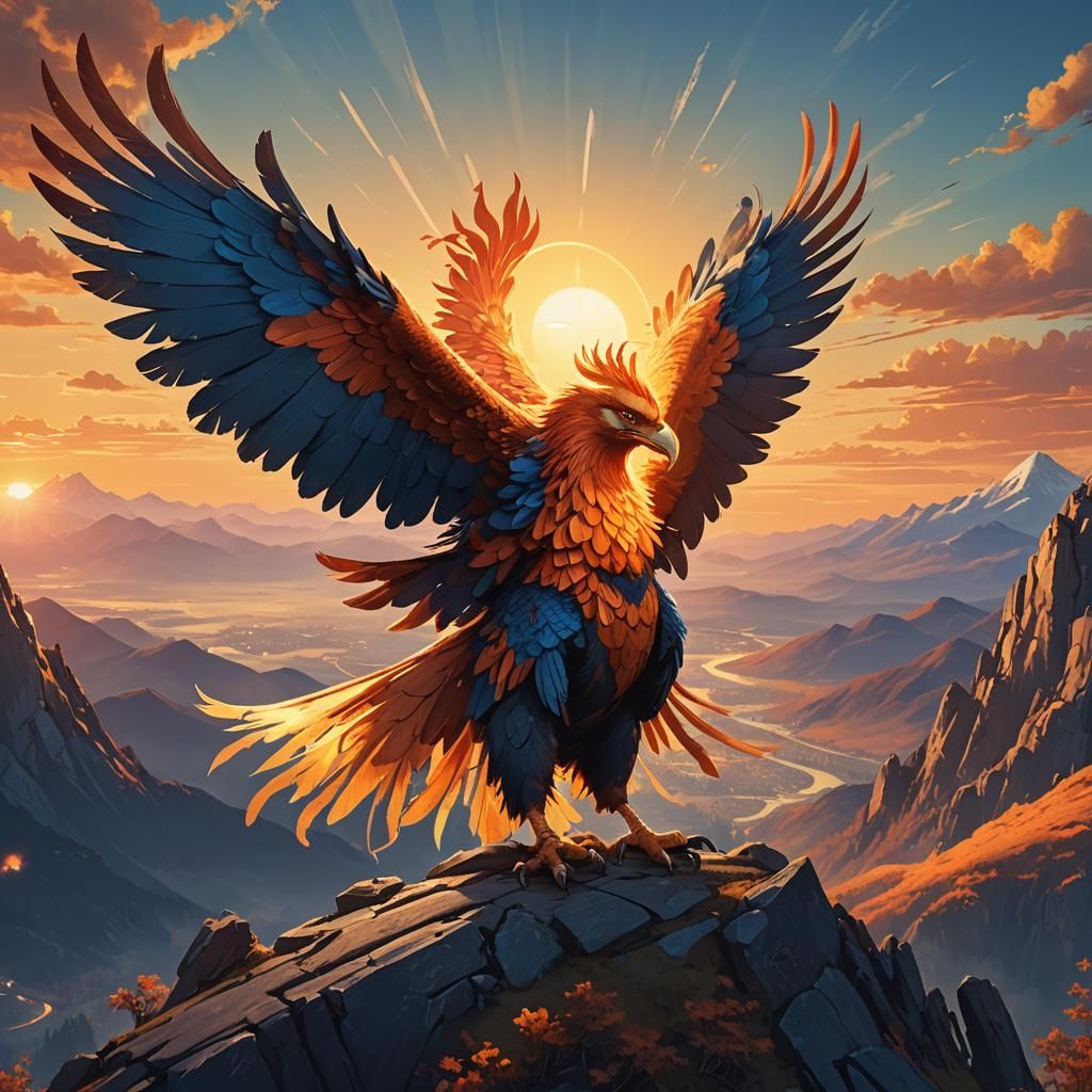 Majestic Phoenix Sunset: Fantasy Concept Art