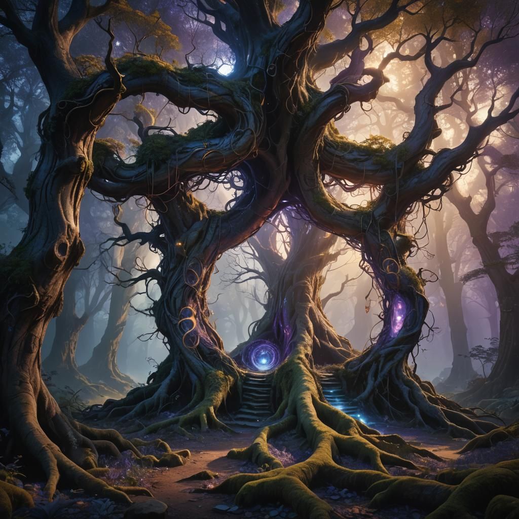 Mystical Portal in Ancient Forest: Fantasy Concept Art