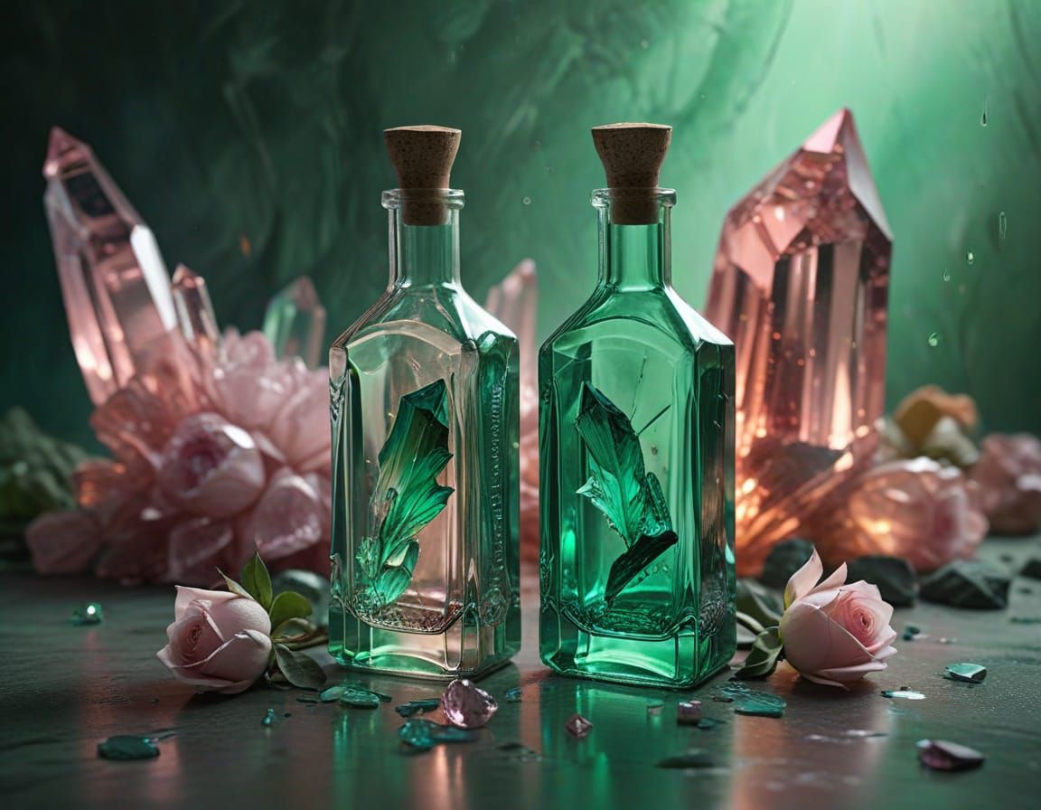 Translucent Glass Bottles with Crystalline Shapes