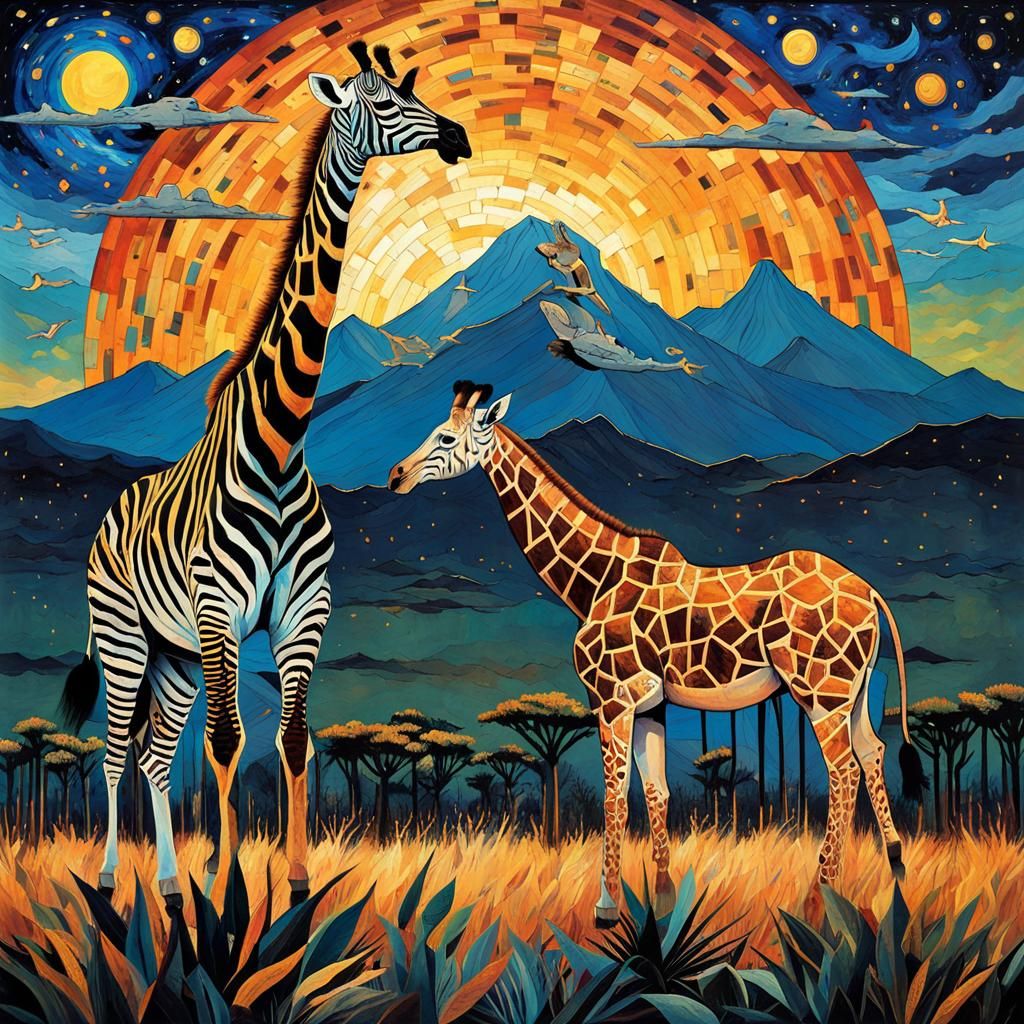 Africa dream. Zebra Giraffe - AI Generated Artwork - NightCafe Creator