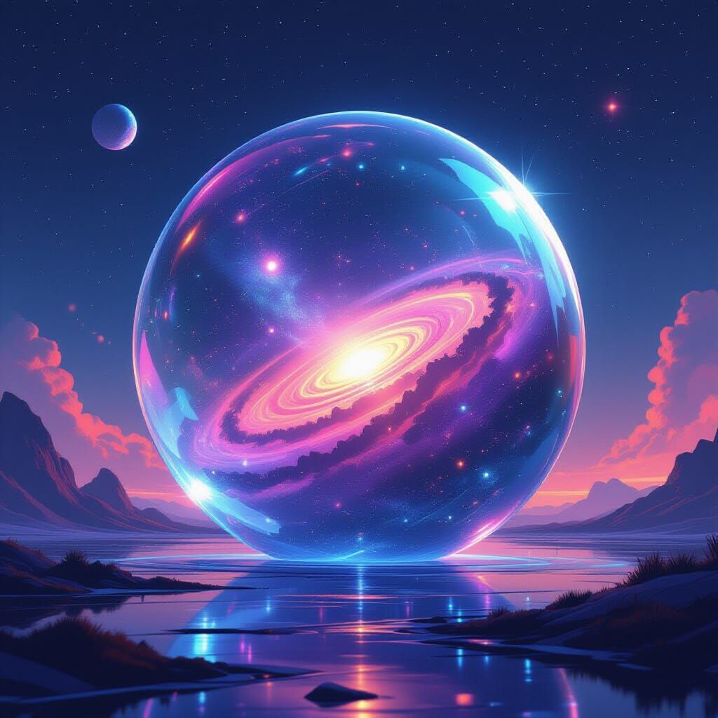Galaxy in Bubble: Futuristic Ethereal Illustration