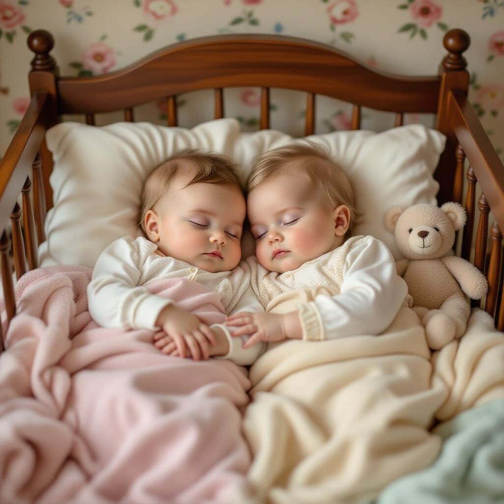 Twin Babies Sleeping in a Dreamlike Nursery