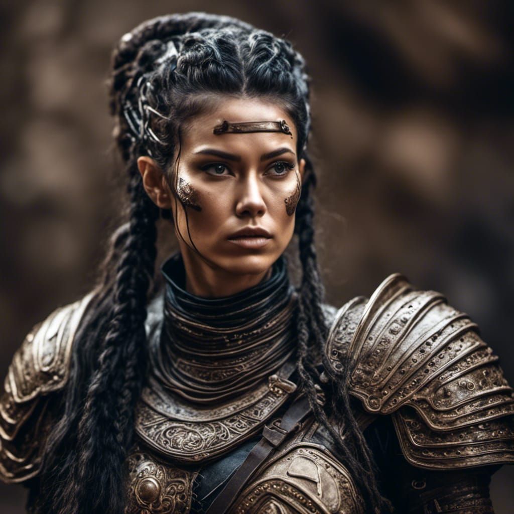 woman warrior, leather bandages, long <lora:Alienbiopunk:1.0...