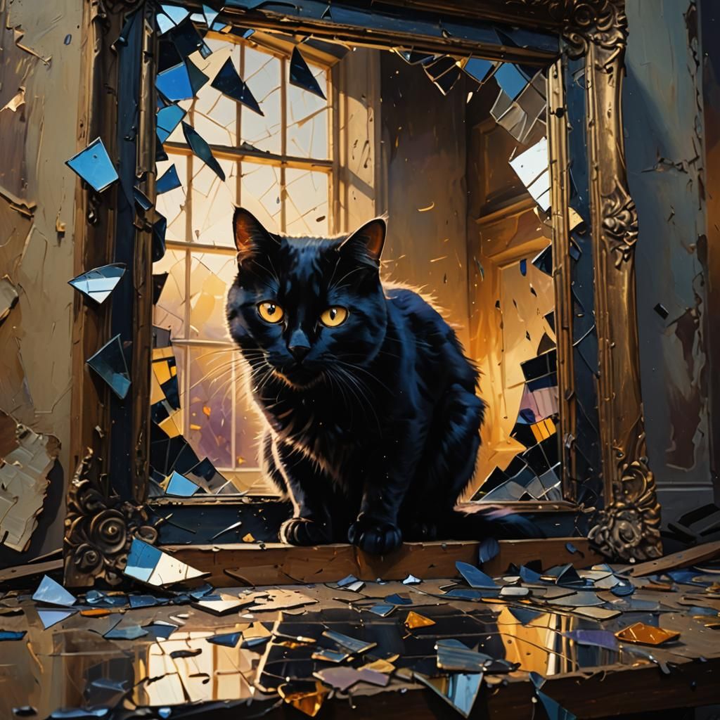 Black Cat & Broken Mirror - Double Bad Luck  by @banjoplayer