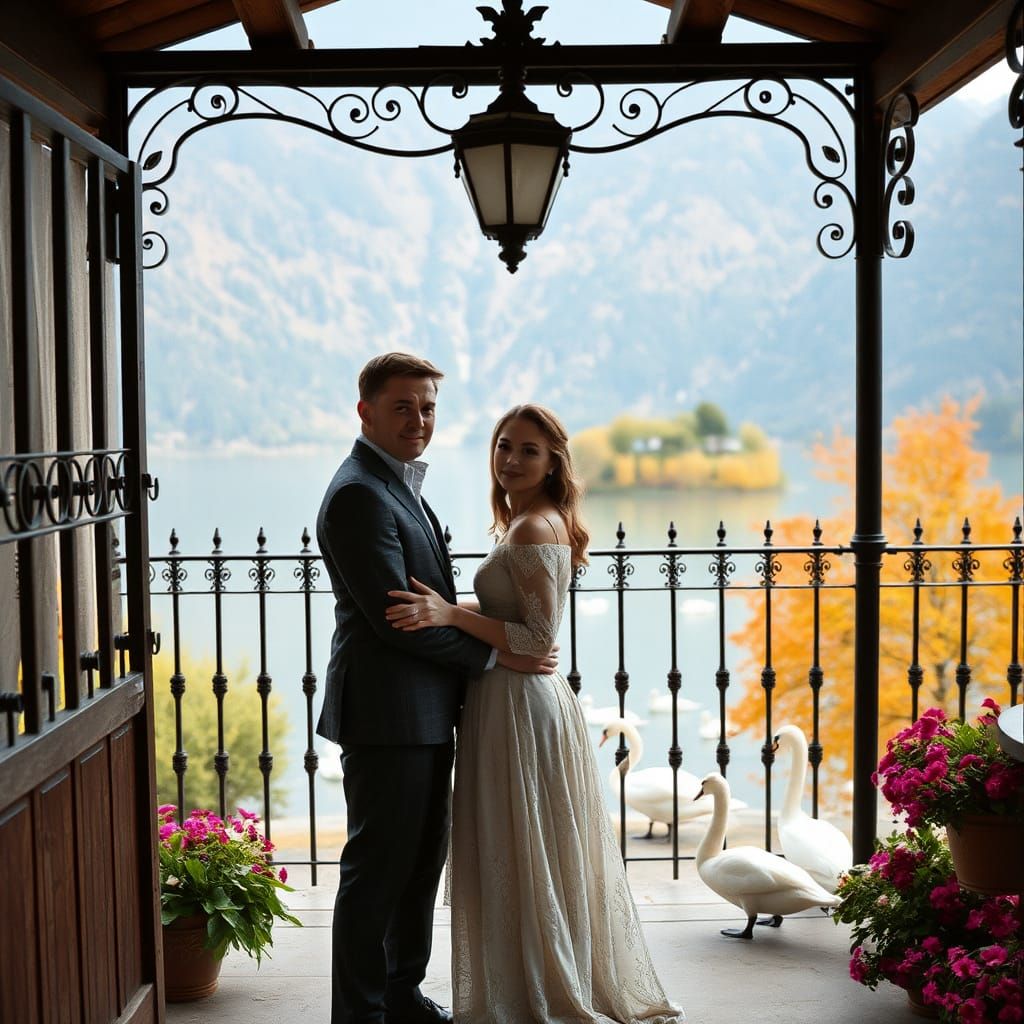 portrait photo of a beautiful couple, man and woman, facing ...