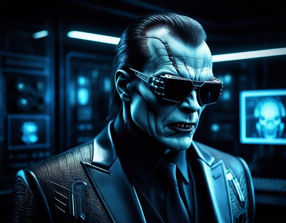 Cyberpunk Vampire Portrait in Neon Noir Style