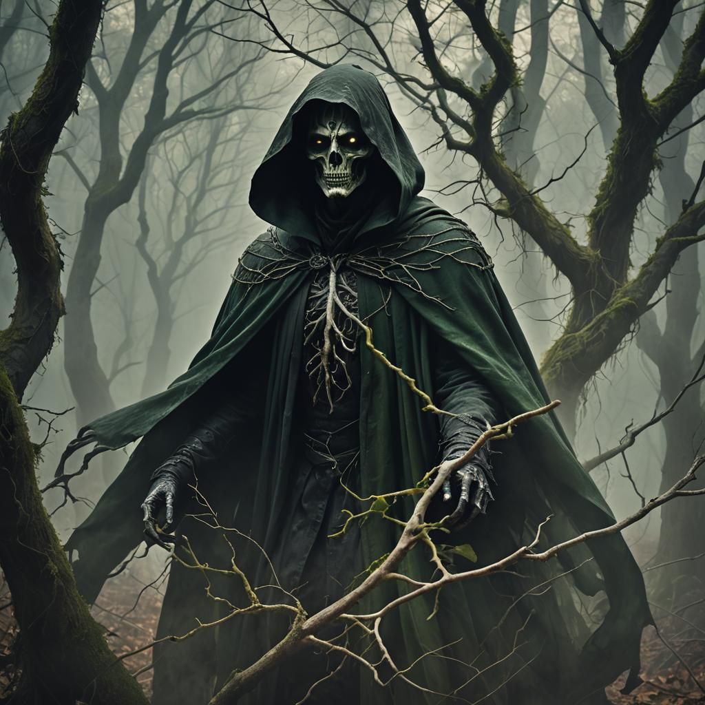 Dark Fantasy Figure in Twisted Forest